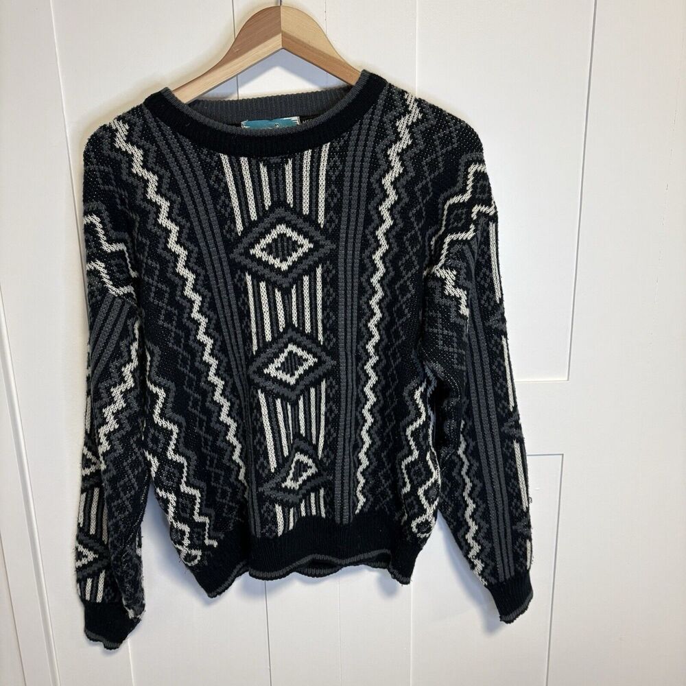 VTG Botany 500 Sweater Mens Medium Geometric Knit Crew Neck Pullover Grandpa Dad